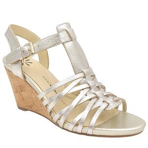 Isaac mizrahi gold strap wedge sandals